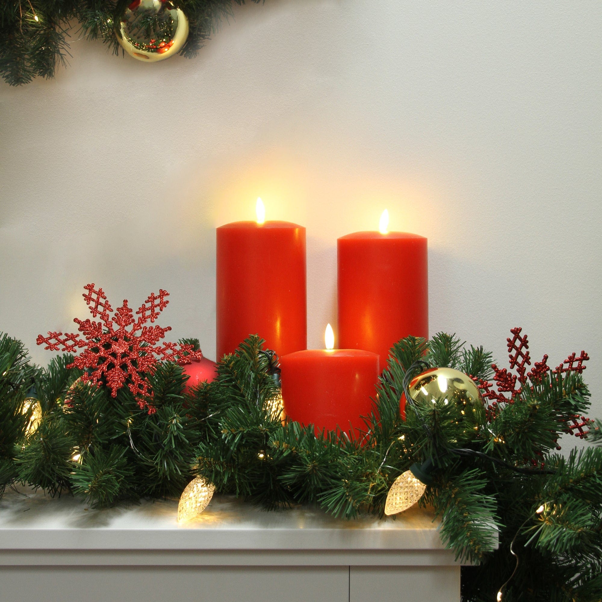 Lexi Lighting Christmas Table Decoration&Candle Set of 2 LED Red Wax Pillar Candles - 3 Size Options