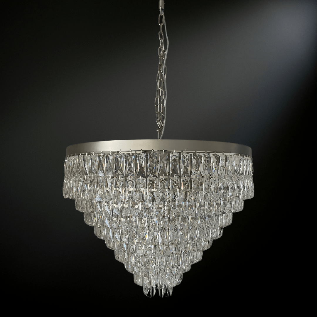 Lighting Creations Chandeliers Palazzo Premium Crystal Chandelier with Brushed Chrome Edging Palazzo