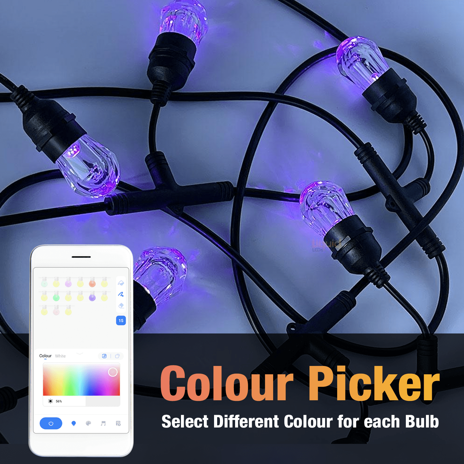 LiquidLEDs Lighting Festoon String 15 meter Smart Festoon String Lights with 15 LED Bulbs BF15B-SMART