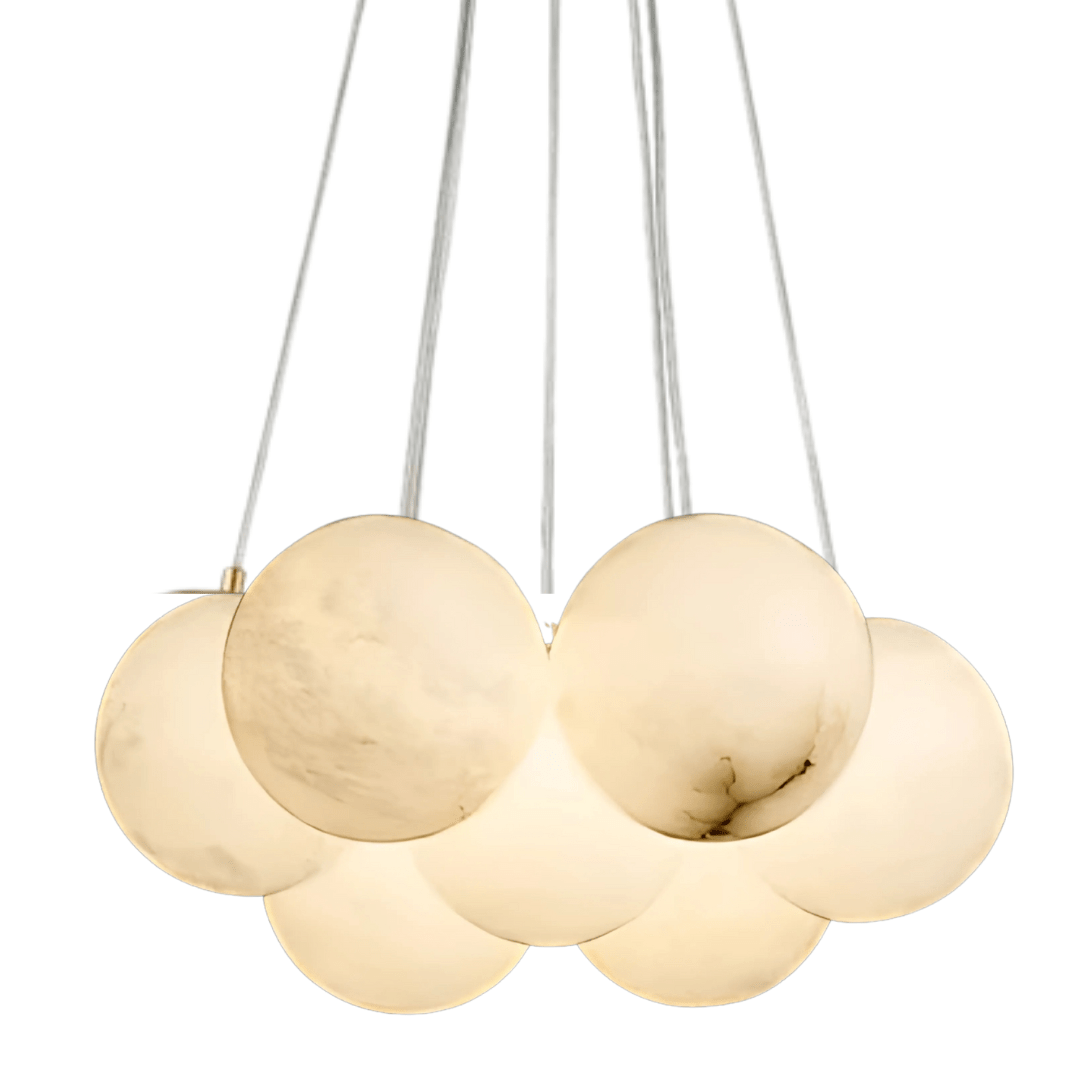 Green Earth Lighting Australia Chandeliers MADISON Cloud Brass 7 Light Alabaster Orb Pendant 20847