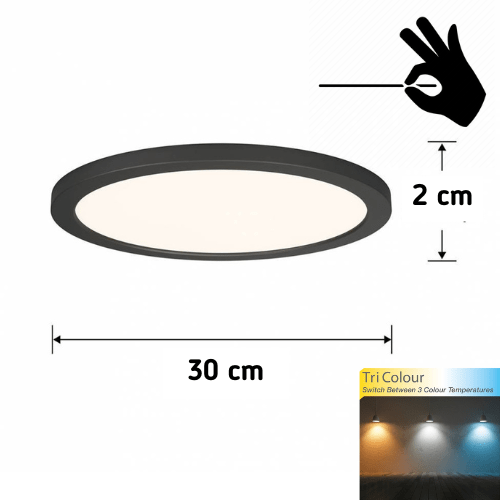 Green Earth Lighting Australia Oyster light DELGADŌ 24W BLACK TRI-COLOUR DIMMABLE ULTRA THIN OYSTER DELGADŌ24B