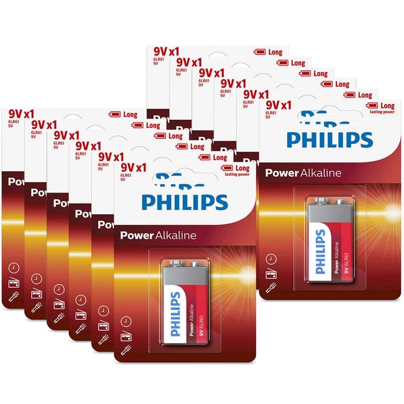 Philips Alkaline 12 Pack GENUINE Philips Long Life Alkaline 9V Battery 9V