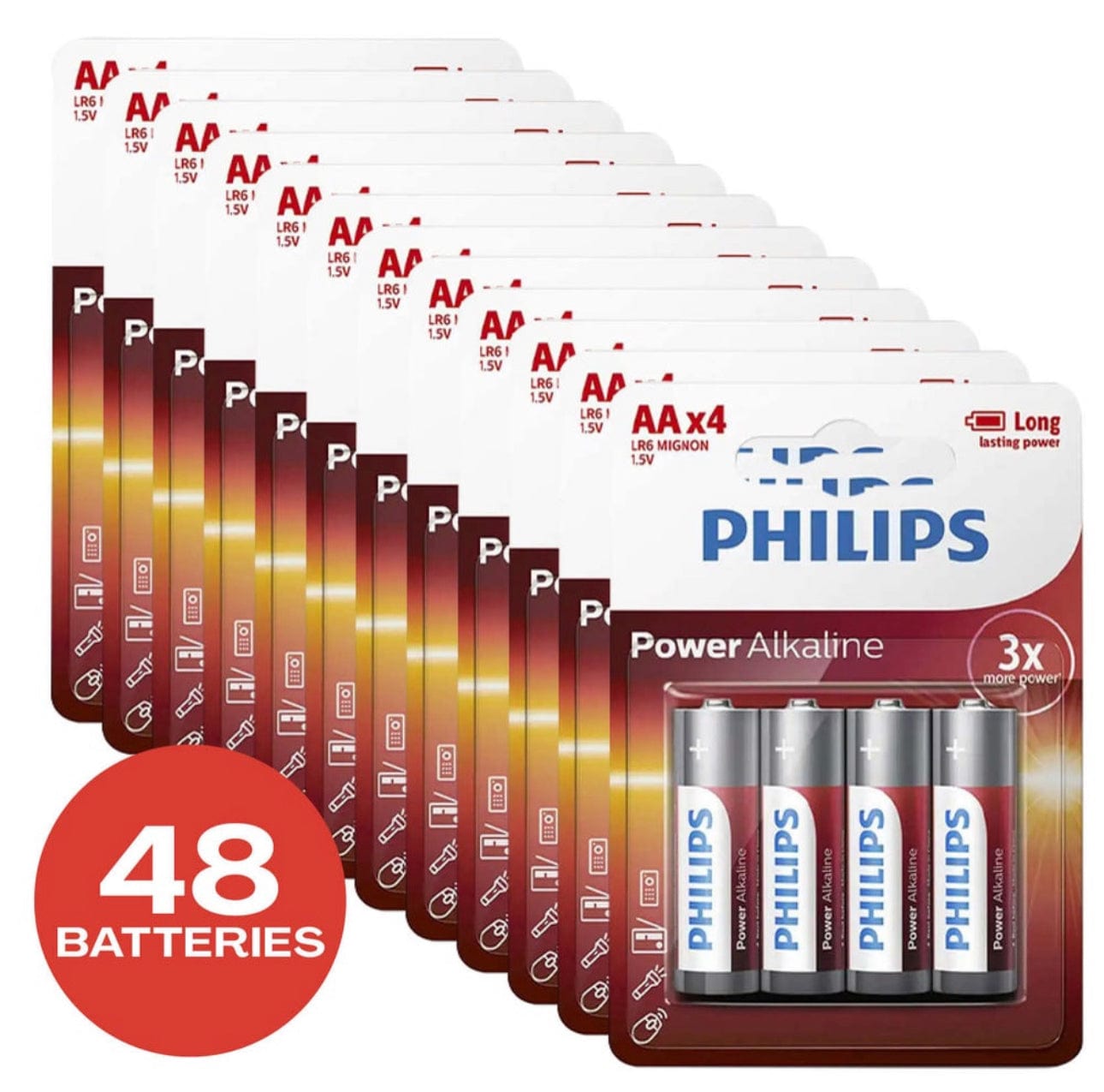 Philips Alkaline 48 Pack GENUINE Philips Long Life Alkaline AA Battery AA4P