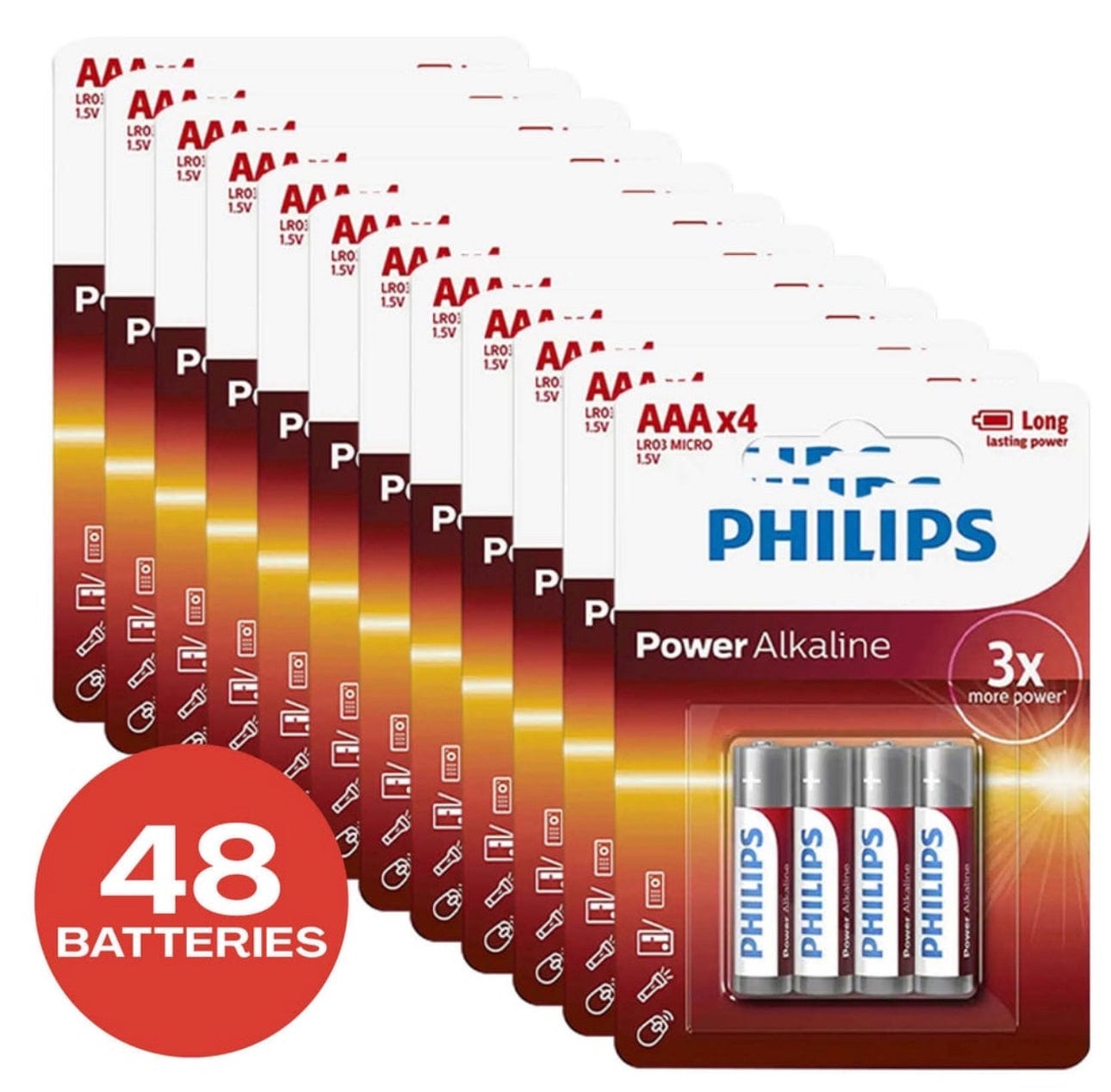 Philips Alkaline 48 Pack GENUINE Philips Long Life Alkaline AAA Battery AAA4P