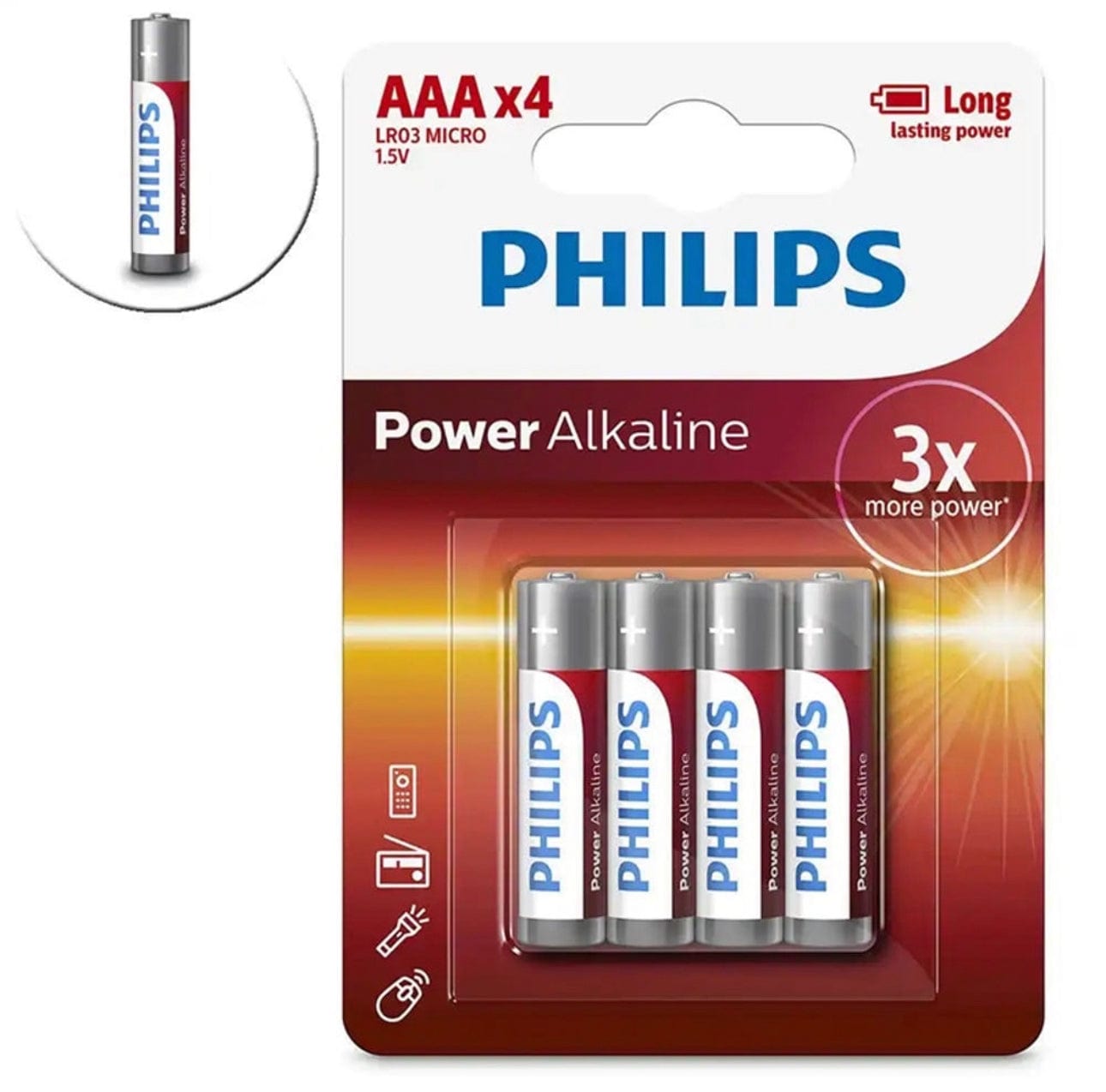 Philips Alkaline 48 Pack GENUINE Philips Long Life Alkaline AAA Battery AAA4P
