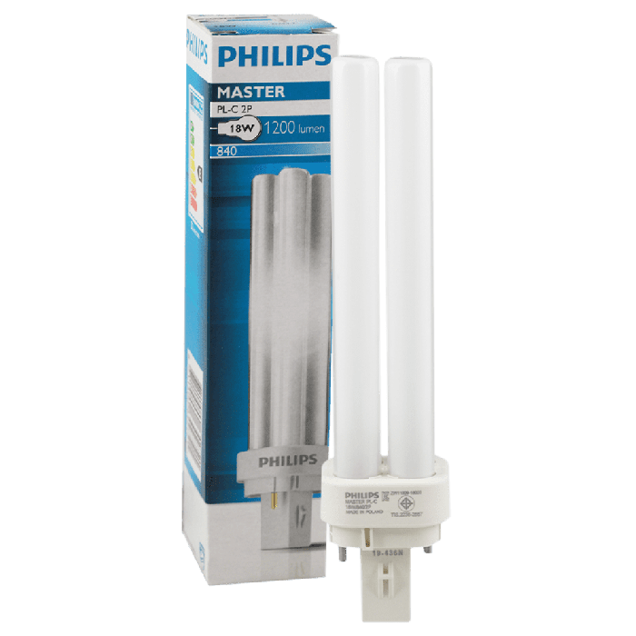 Philips CFL Globes Philips / 4000K - Colour 840 PLC 18W G24d-2 Fluorescent Globe 2 Pin PLC18840