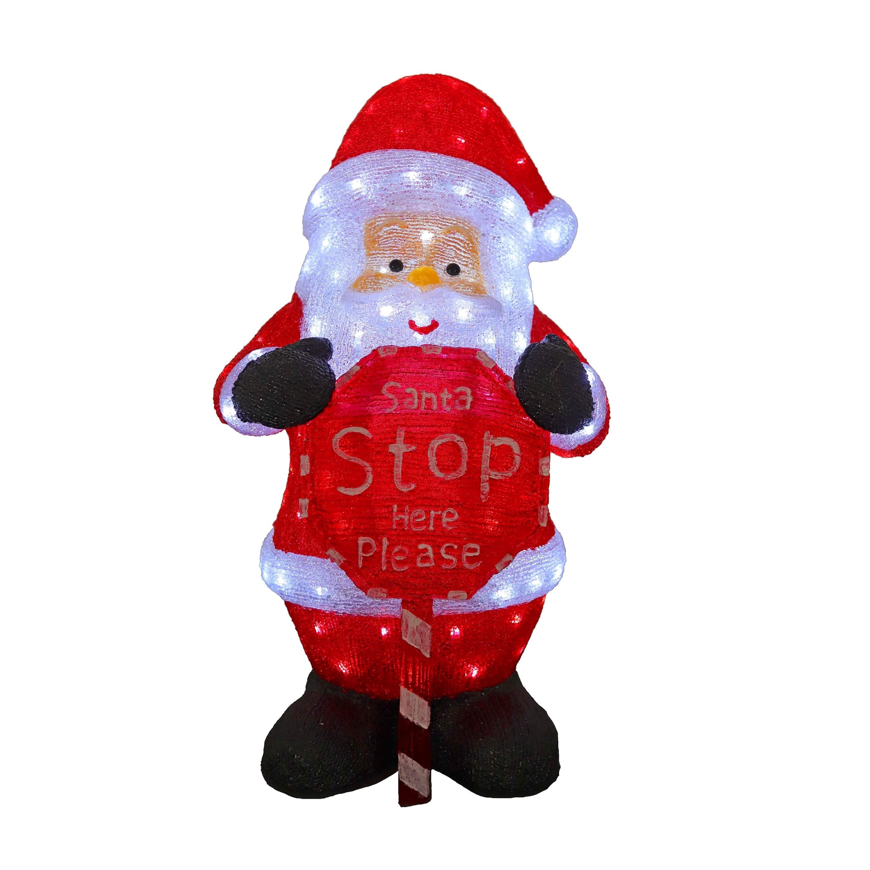 Promo Christmas Figure Acrylic Santa with Santa Stop Here Sign - H80cm ACY005-P