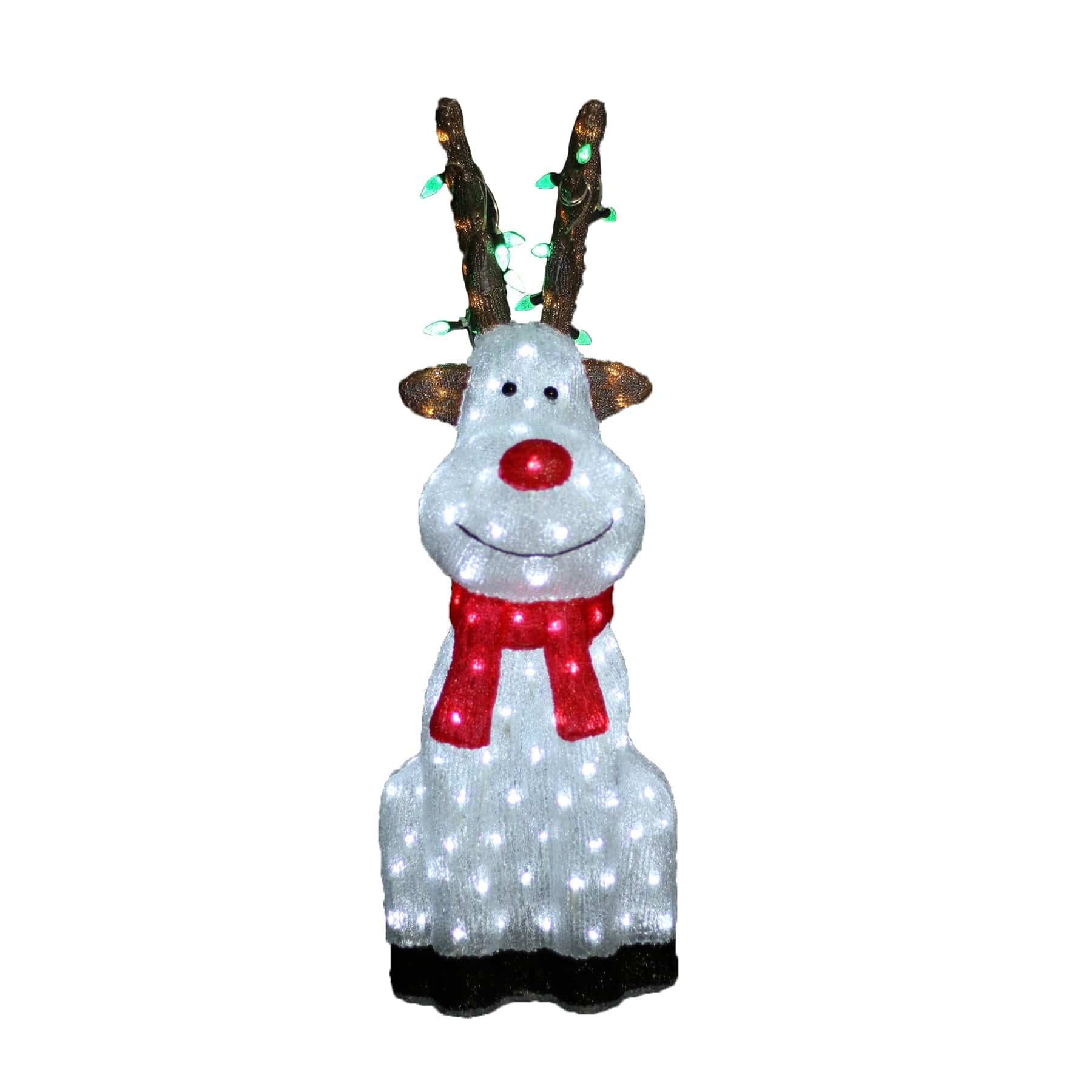 Promo Christmas Figure Acrylic Sitting Red Nose Reindeer with Christmas Lights - 2 Sizes
