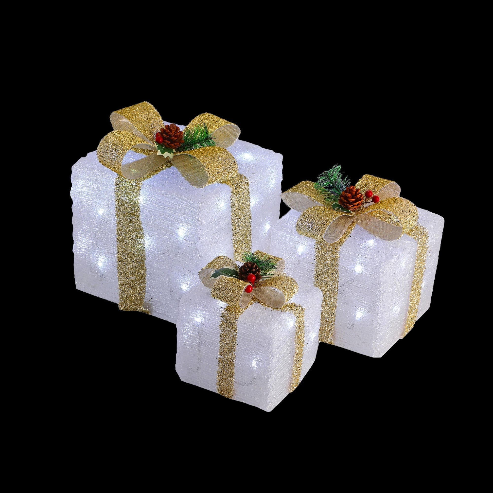 Promo Christmas Figure LED Acrylic Gift Box Set - Champagne- Plug In - 3 pcs in a set LL001003B-P
