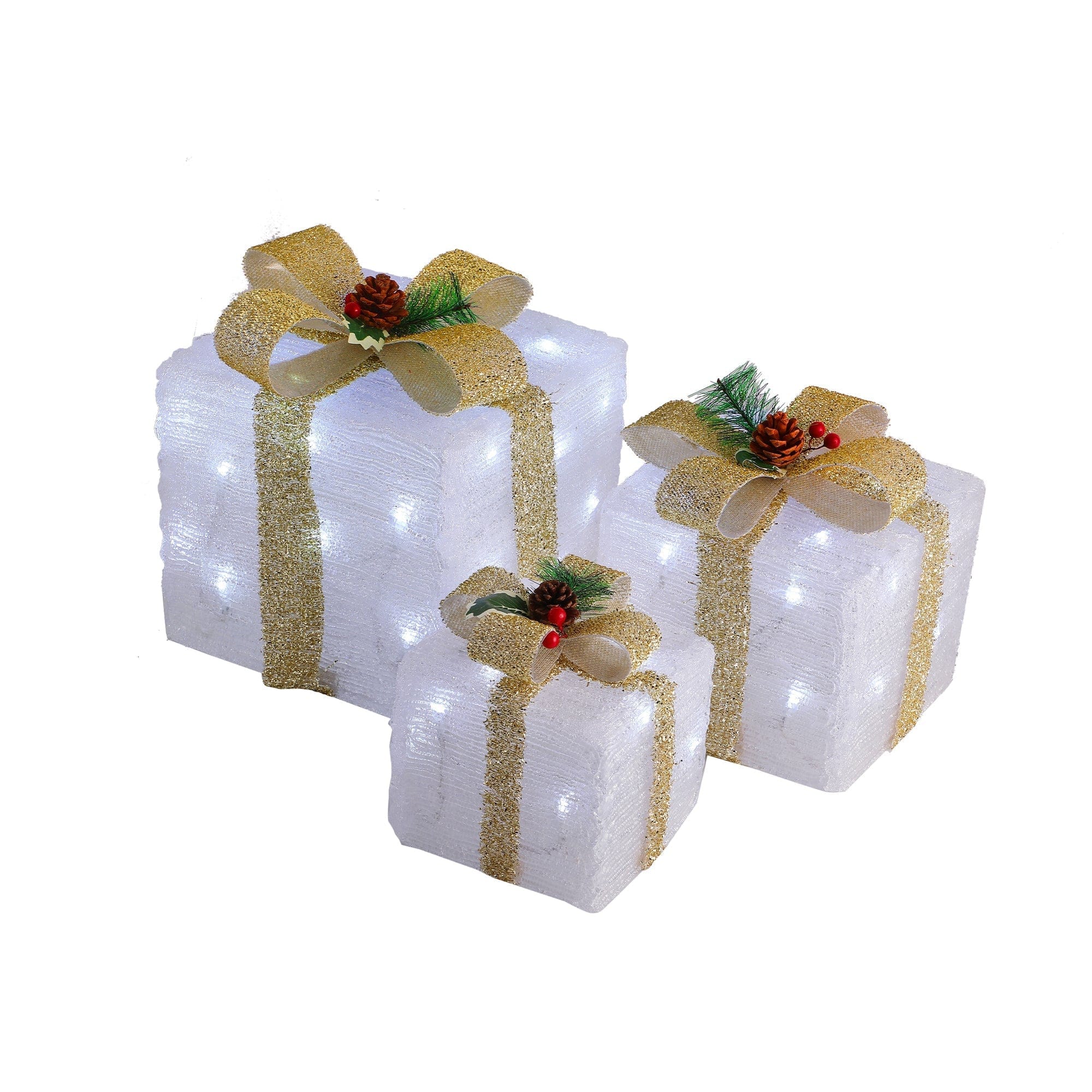 Promo Christmas Figure LED Acrylic Gift Box Set - Champagne- Plug In - 3 pcs in a set LL001003B-P