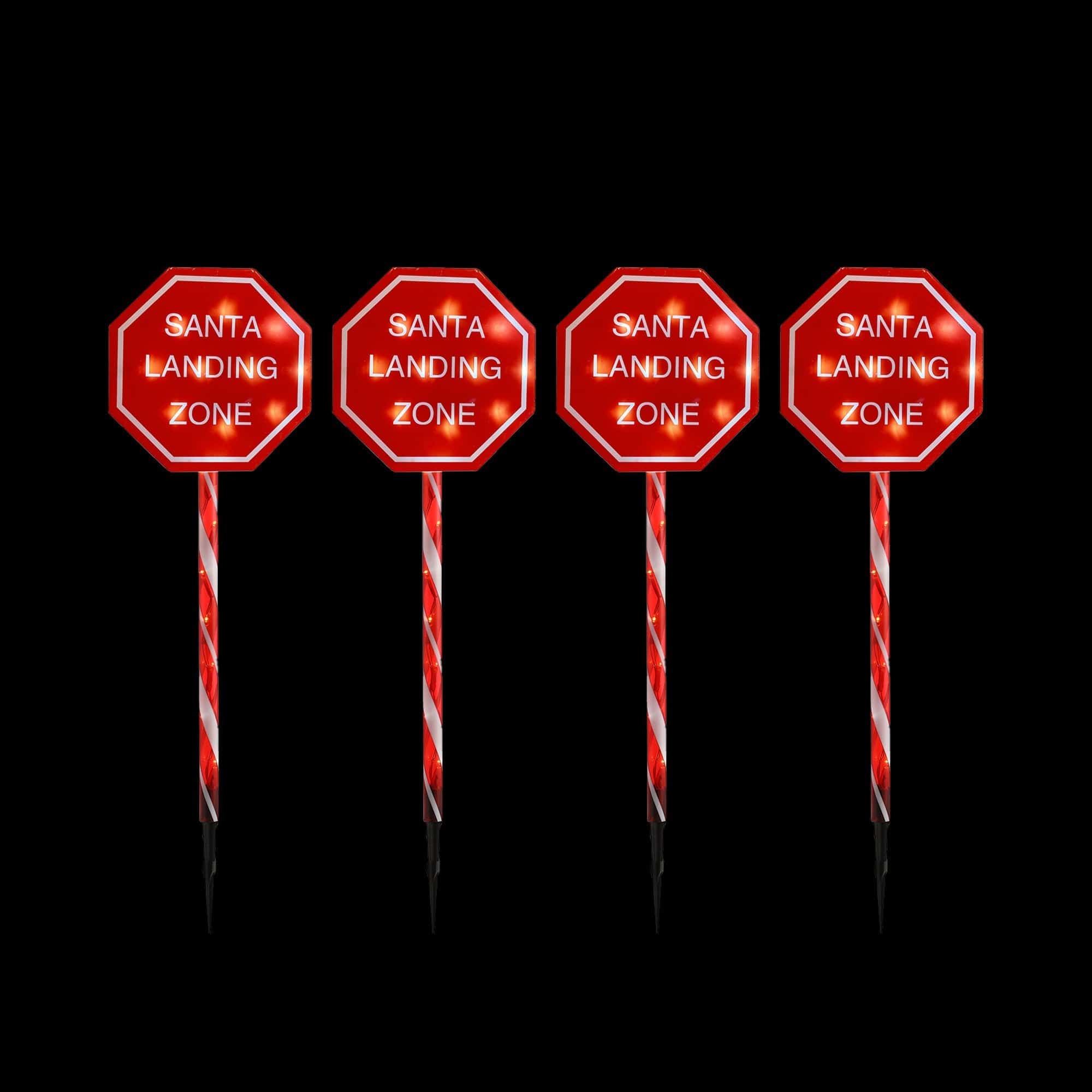 Promo Christmas Path Light Set of 4 Santa Stop Here Connectable Stakes LLPTH02-P