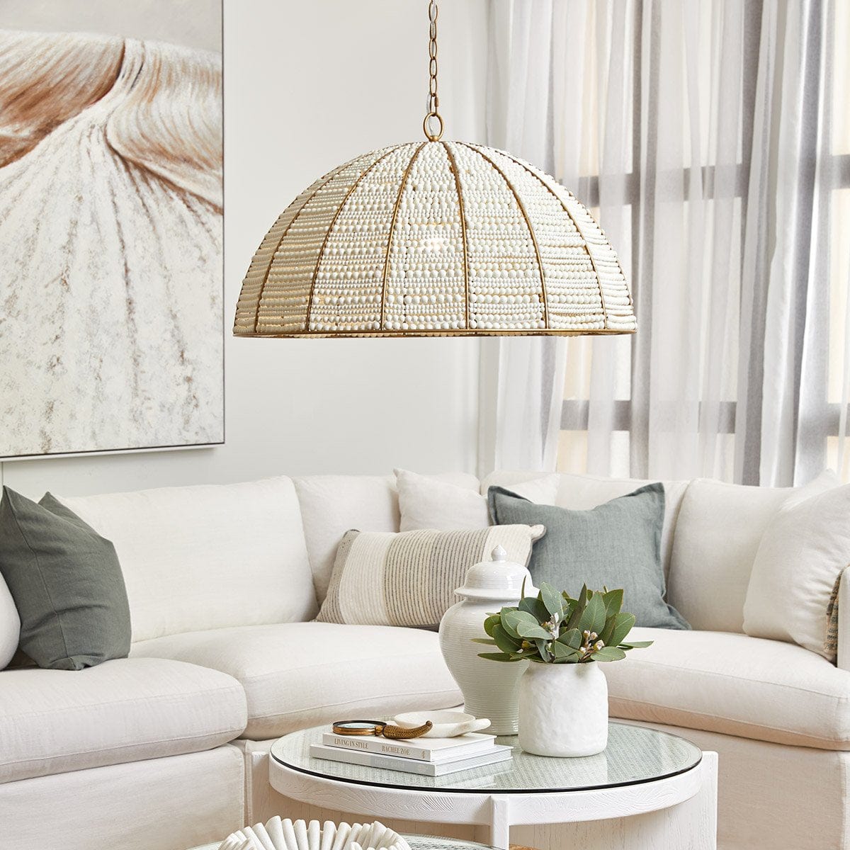 Green Earth Lighting Australia Home & Garden > Lighting Sierra Brass and White Beaded Dome Pendant 20730