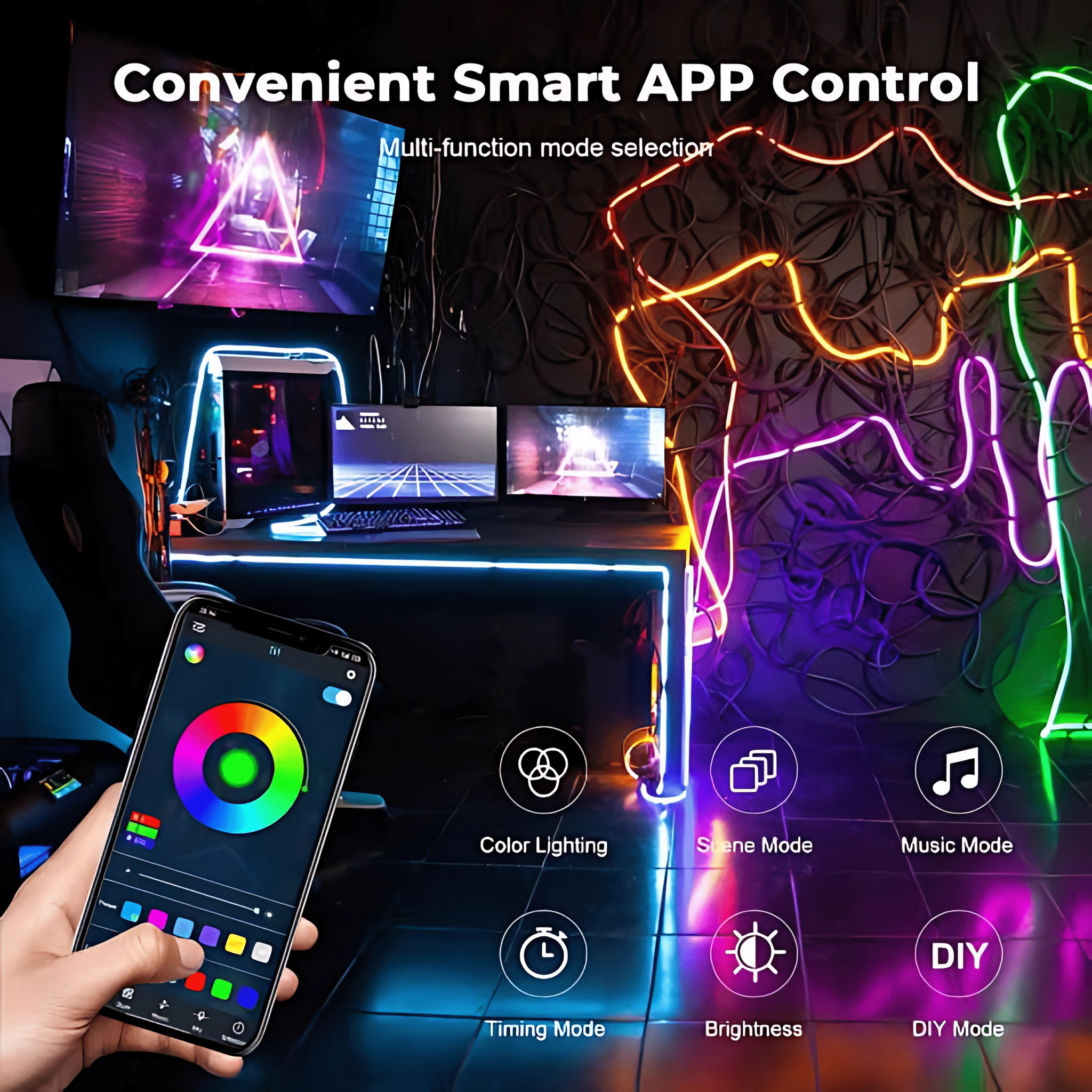 Strippy Home & Garden > Lighting > Night Lights & Ambient Lighting Strippy Party Beam: 2M RGB+IC Neon LED Strip Light Kit | Smart App & Remote PB